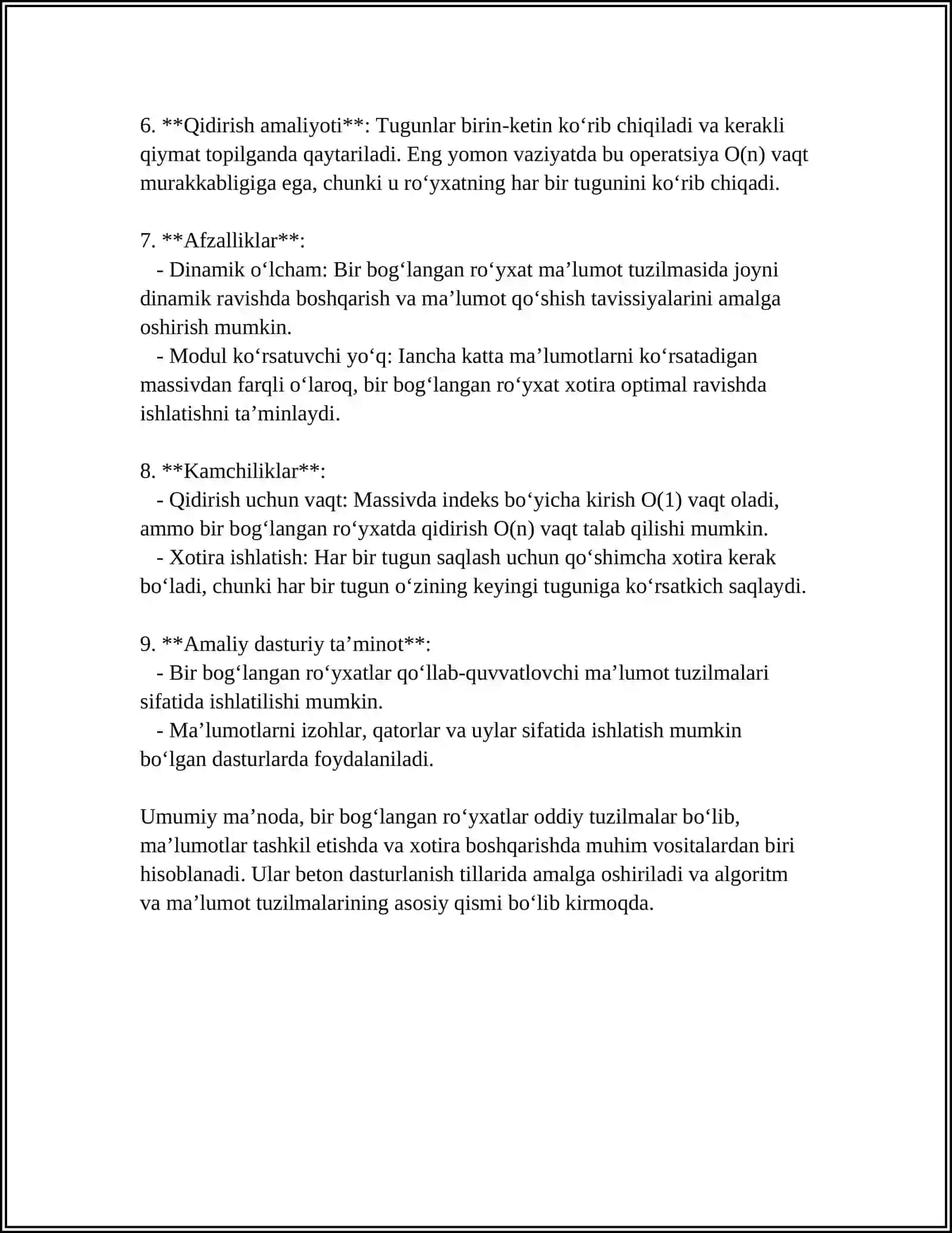 LINKED LIST (BOG‘LANGAN RO‘YXAT) VA UNING TURLARI 4