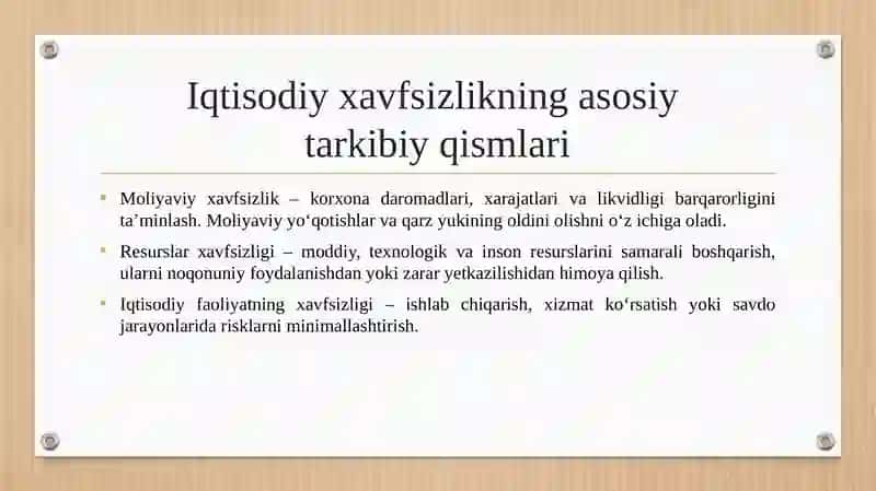 Korxonaning iqtisodiy xavfsizligi 4