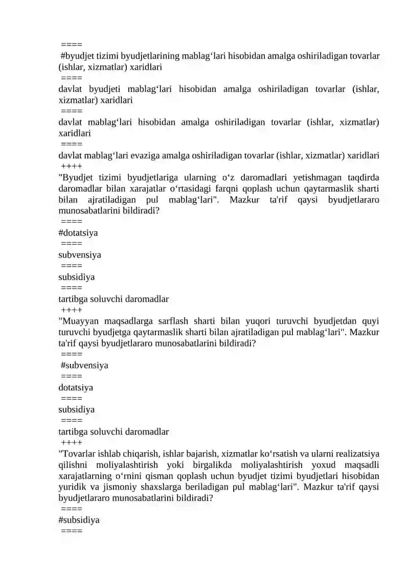 G’aznachilik fanidan test 4