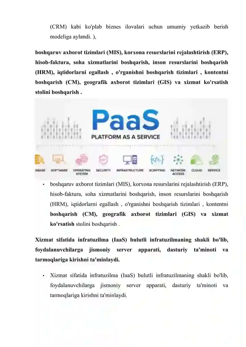 Bulutli yechimlar  va bulutli infratuzilmasi . Raqamli platformalar 4