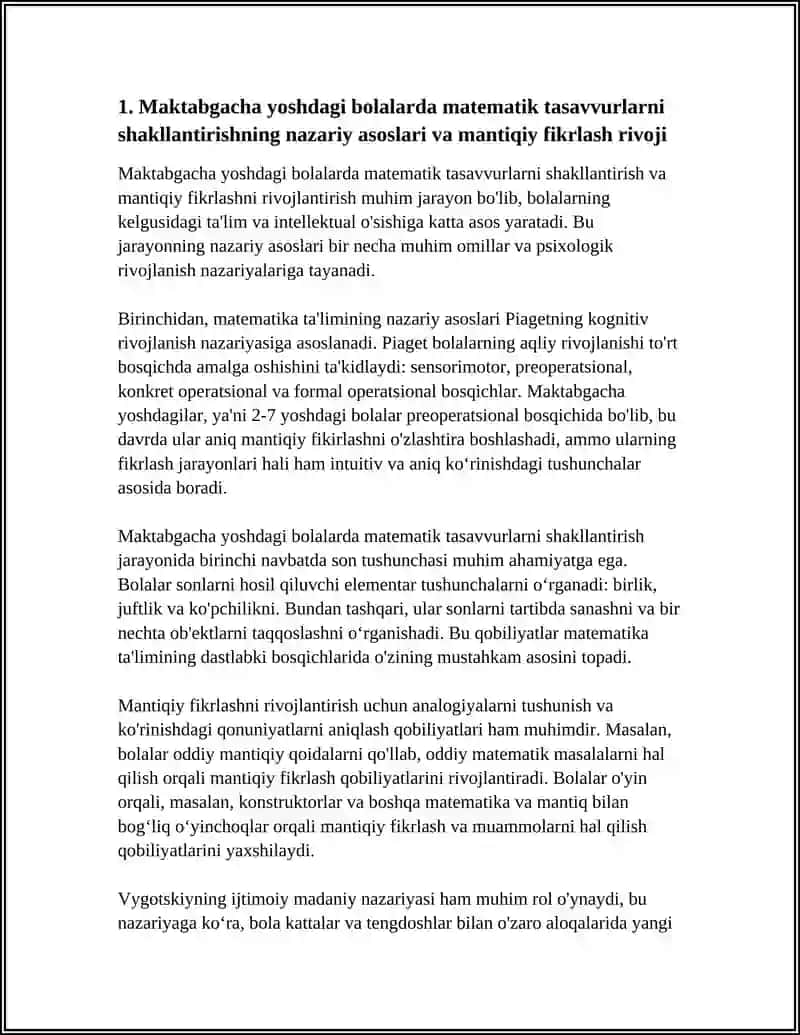 MAKTABGACHA YOSHDAGI BOLALARDA MATEMATIK TASAVVURLARNI SHAKILLANTIRISHDA MANTIQIY FIKIRLASHNI RIVOJLANTIRISH 4