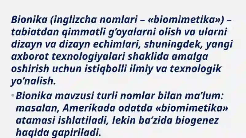 Bionika asoslari va uni inson hayotidagi o’rni 4