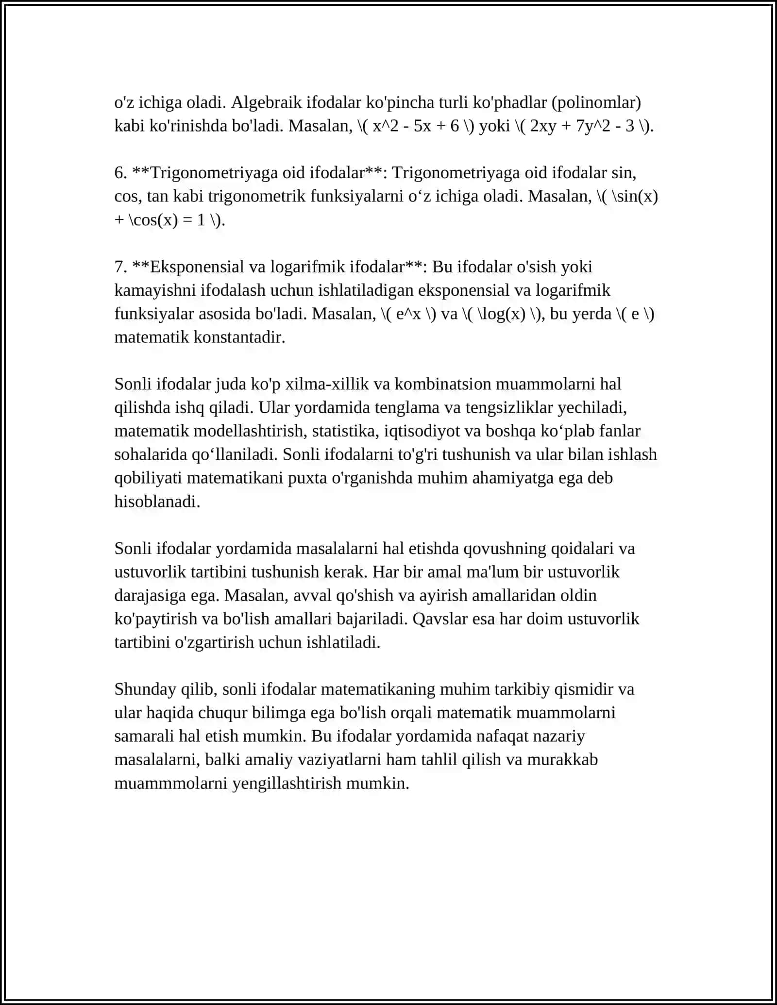 SONLI IFODALAR VA ULARNING TURLARI 4