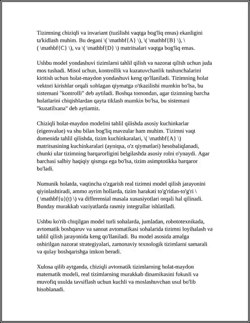 CHIZIQLI AVTOMATIK SISTEMALARNI MATEMATIK IFODASI 4