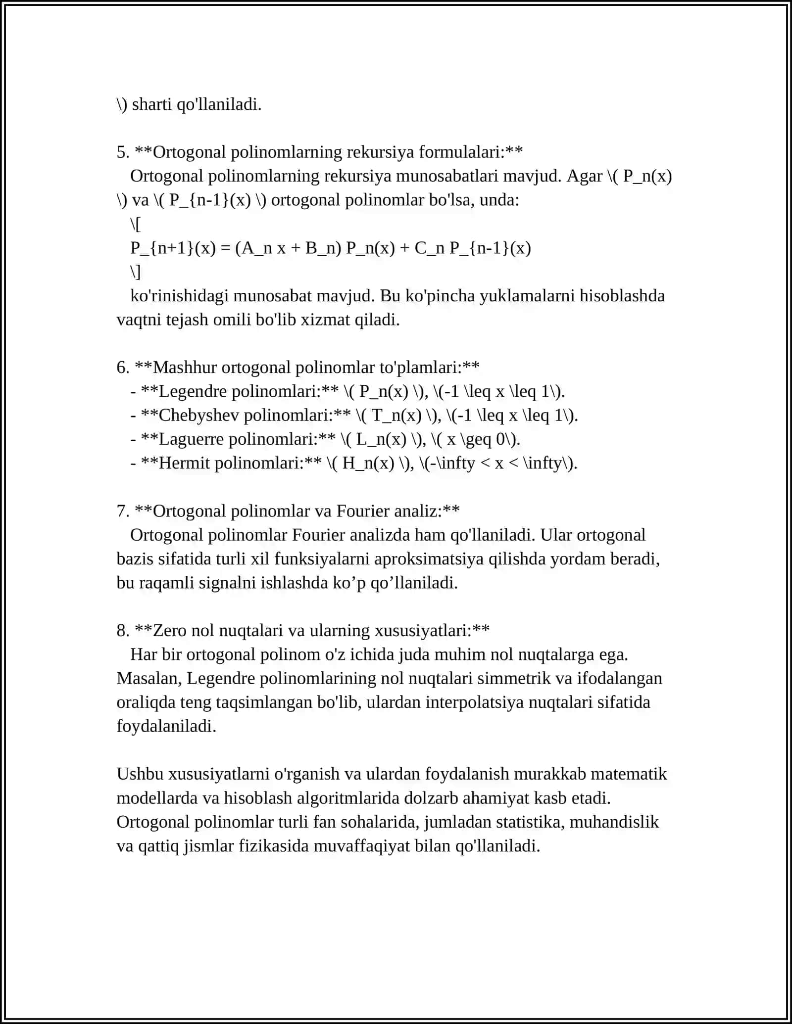 NOCHIZIQLI SISTEMALARNI ORTOGONAL POLINOMLARNI APPROKTSIMATSIYALASH 4
