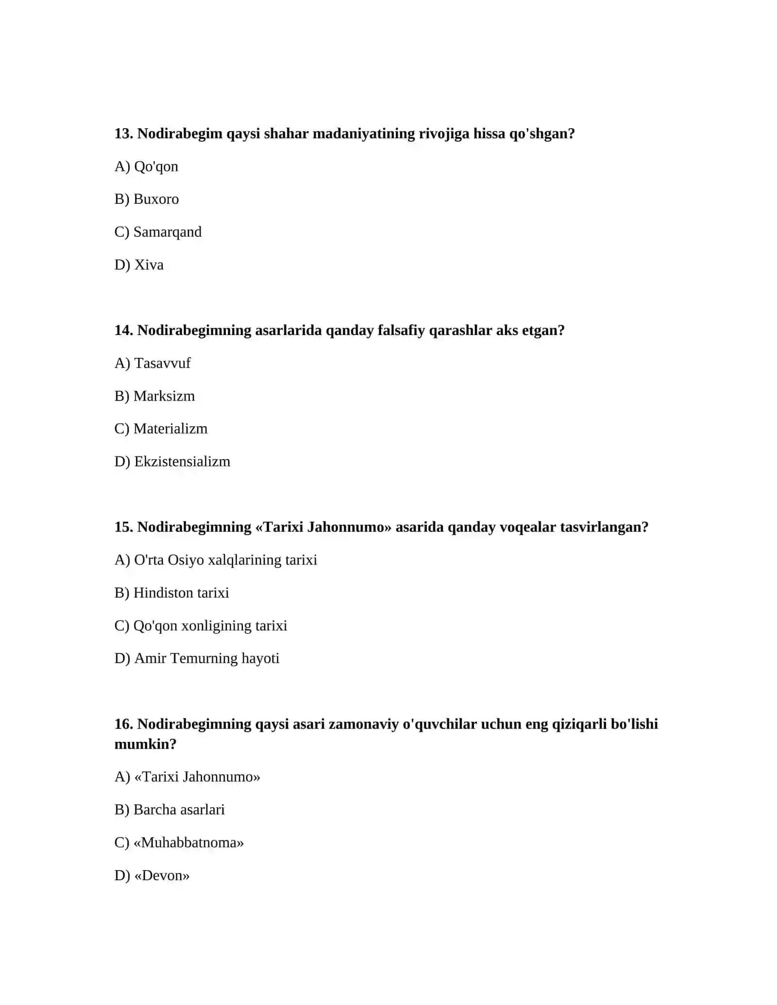 Nodirabegim hayoti va ijodiga oid test tayyorlash 4