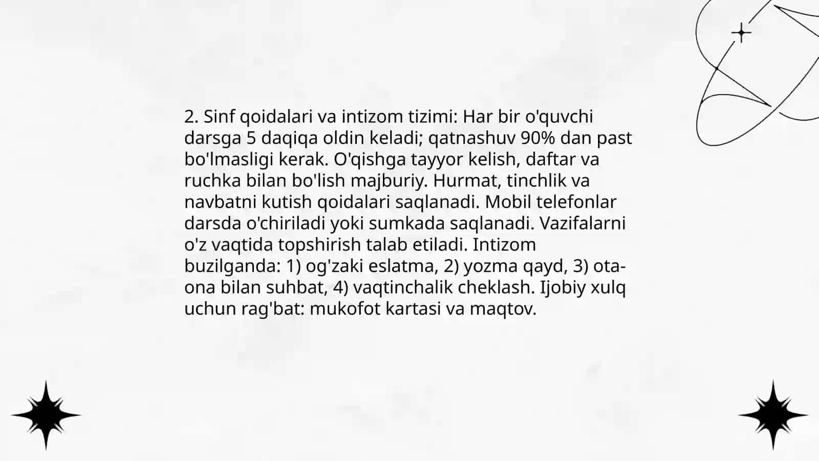 Sinfni boshqarish rejasi 4