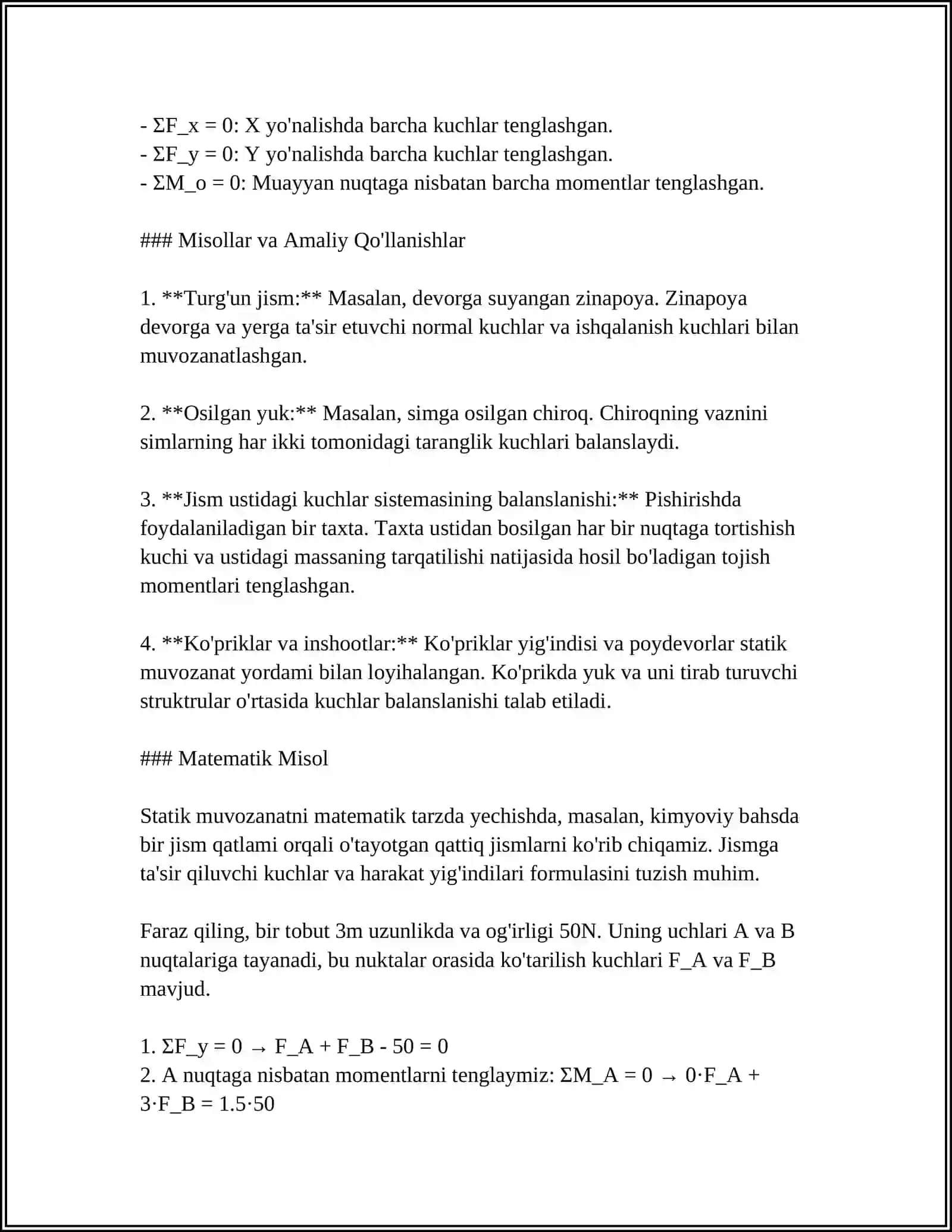 Statik muvozanat tushunchasi 4