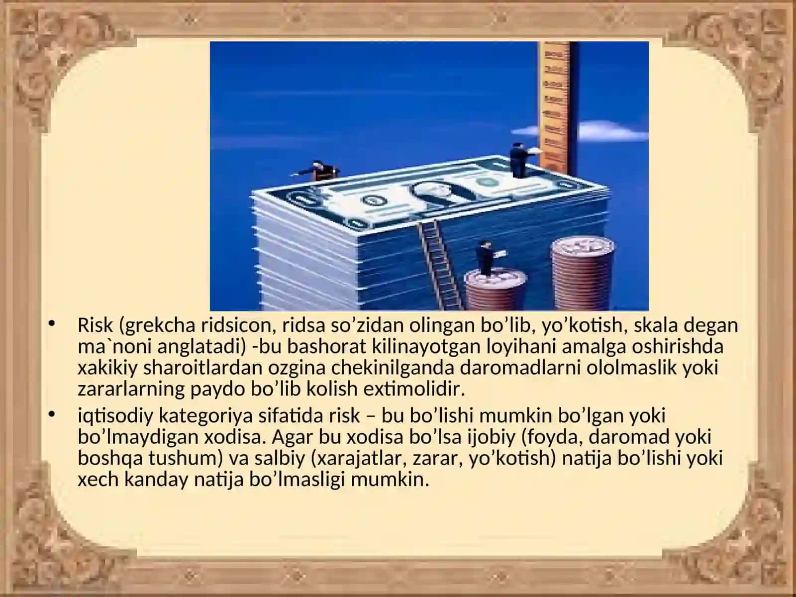 KICHIK BIZNESNI RIVOJLANTIRISHDA INVESTITSION LOYIHALAR. RISK TURLARI VA ULARNI BARTARAF ETISH YO`LLARI 4