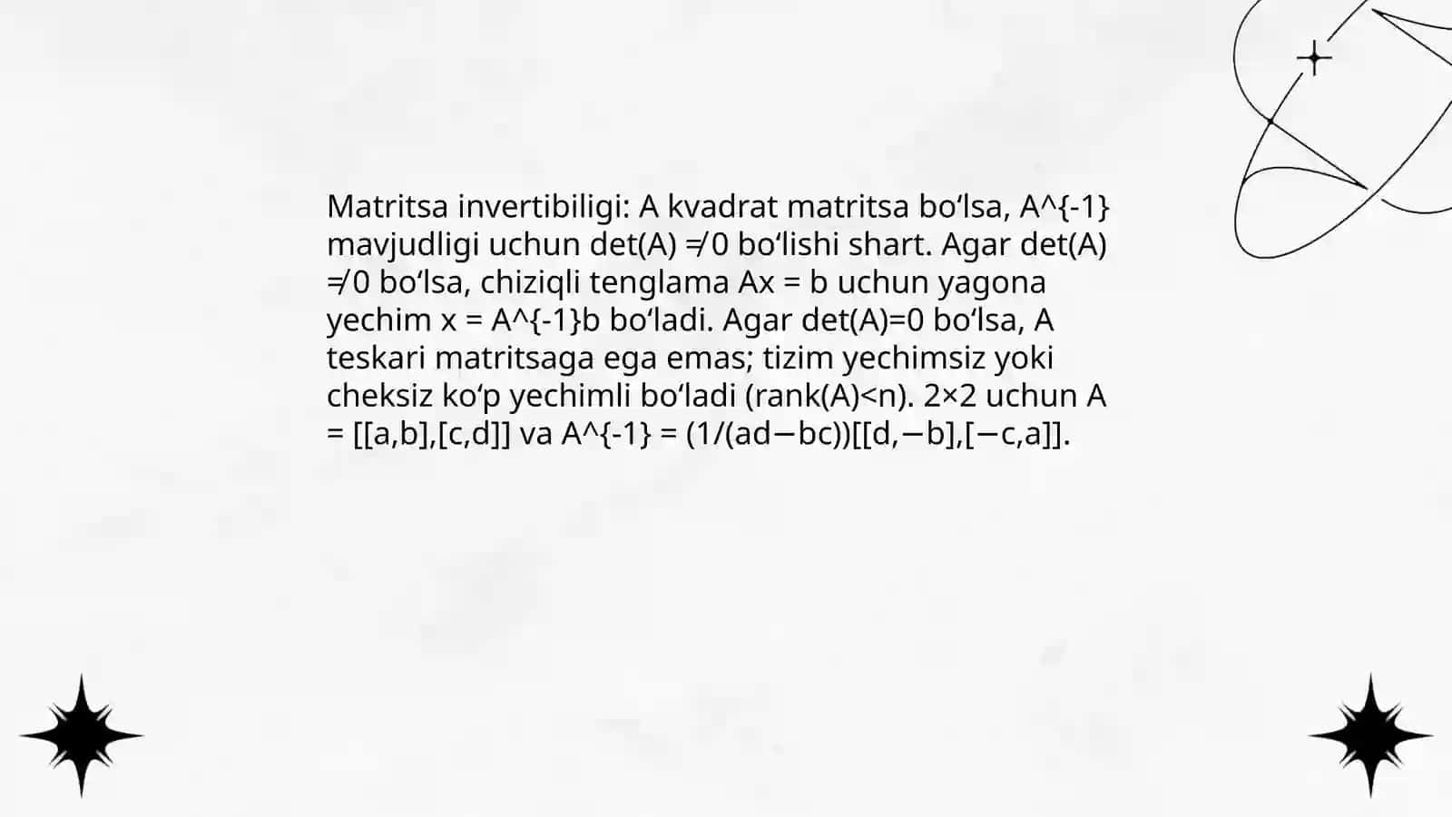Teskari Matritsa va Boshqa Matritsalarning Operatsiyalari 4