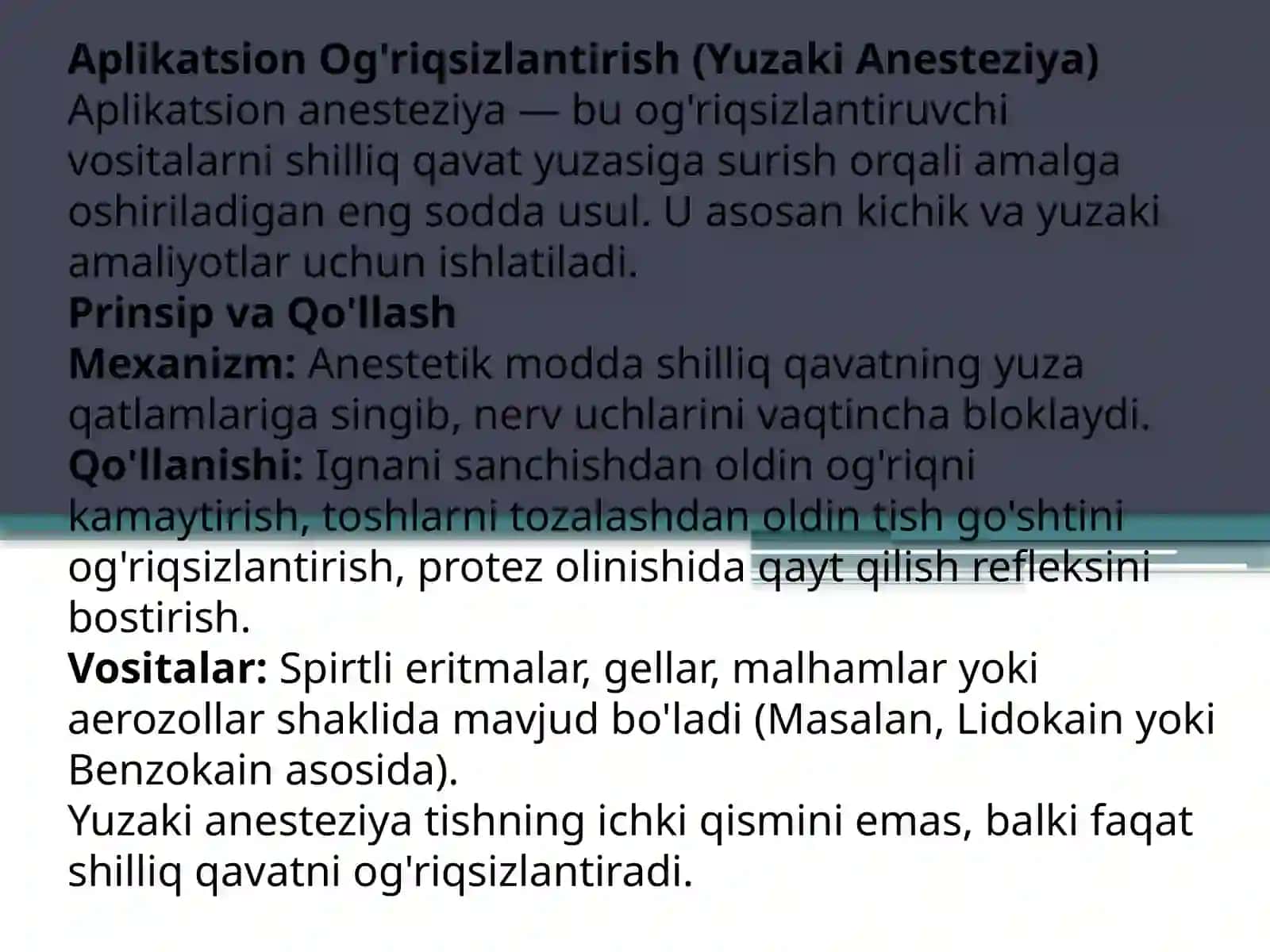 Stomatologiyada Ogʻriqsizlantirish usullari 4