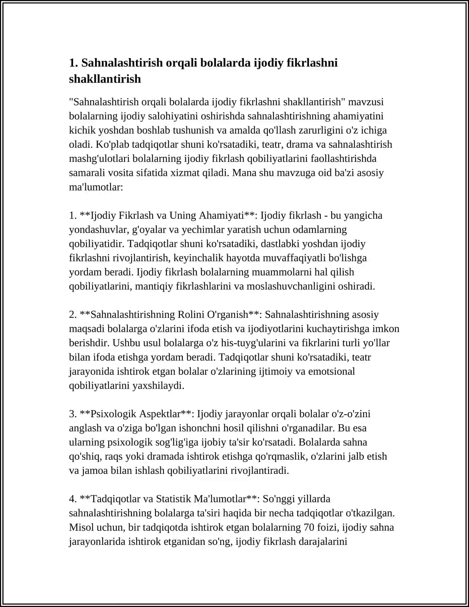 SAHNALASHTIRISH FAOILIYAT VOSITASIDA BOLALARDA IJODIY QOBILYATLARNI RIVOJLANTIRISH 4