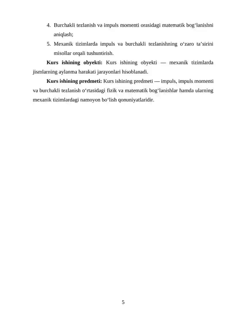 BURCHAKLI TEZLANISH VA IMPULS O‘RTASIDAGI BOG‘LIQLIK 4