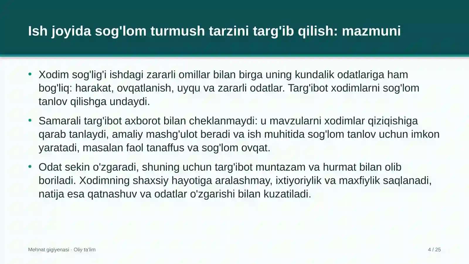MEHNAT GIGIYENASI · OLIY TA'LIM 4