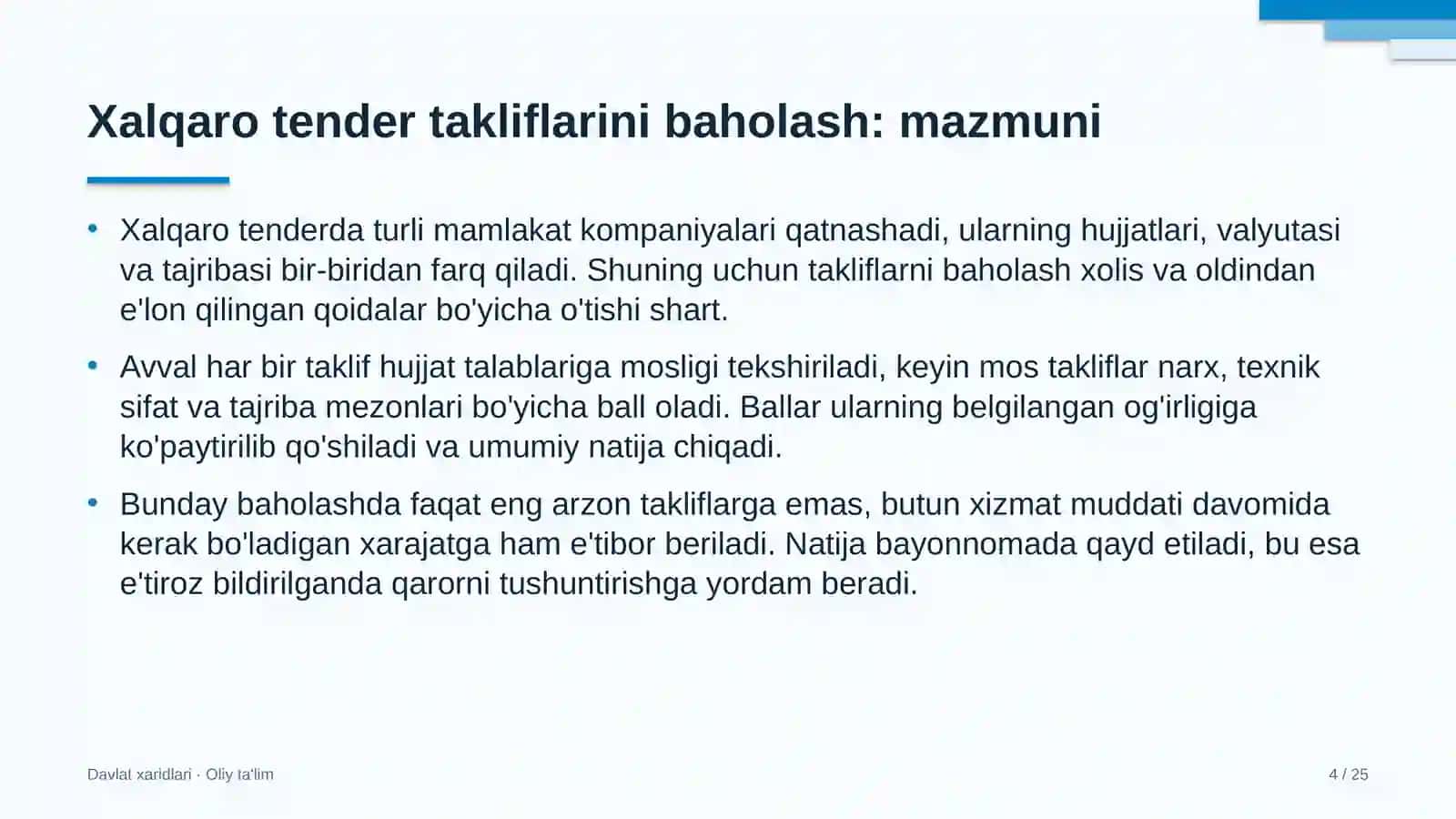 Blokcheyn loyihalarida xalqaro tender takliflarini baholash 4