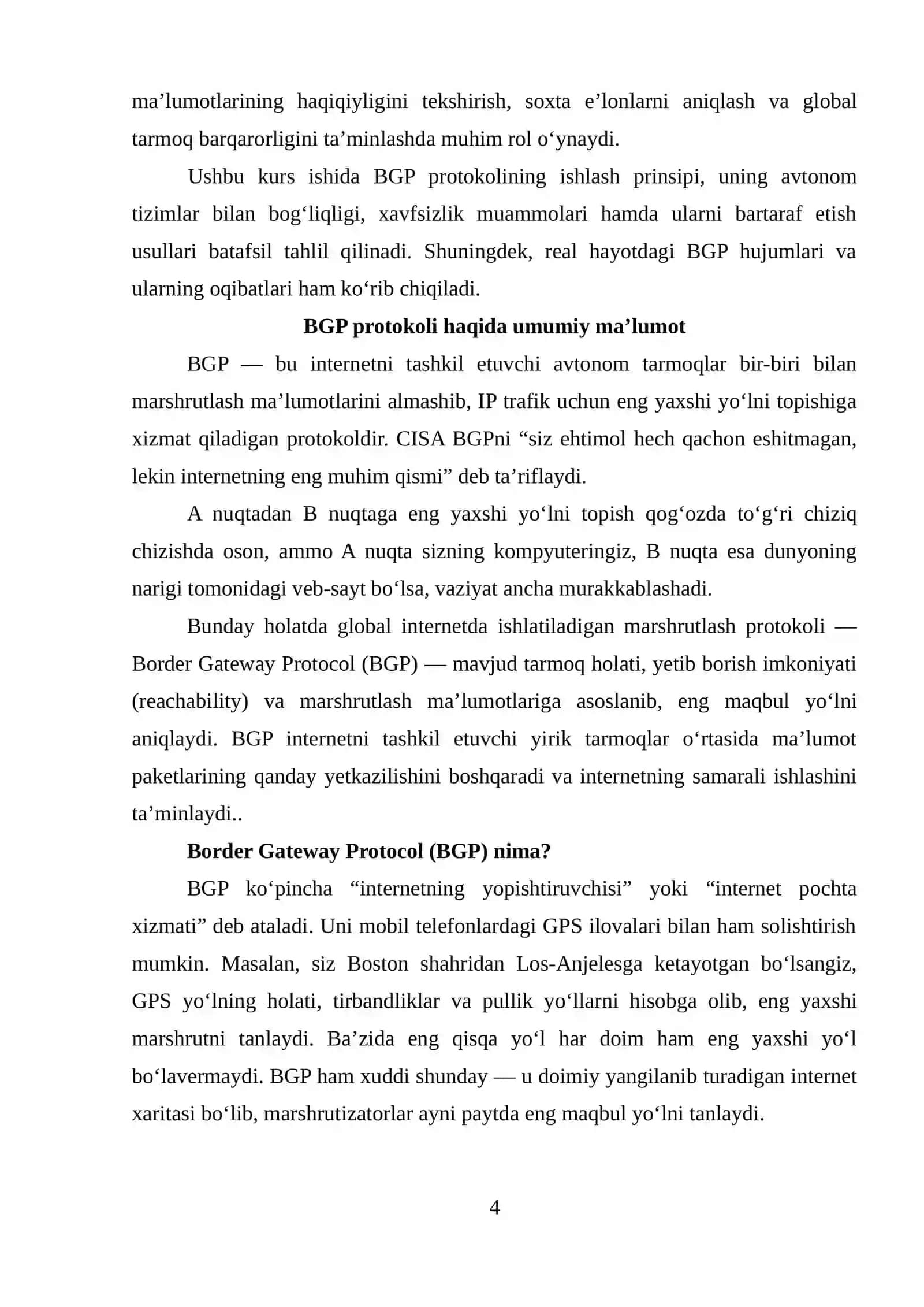 BGP pratocoli zaifliklari va internet mashrutizatsiya xavfsizligi 4