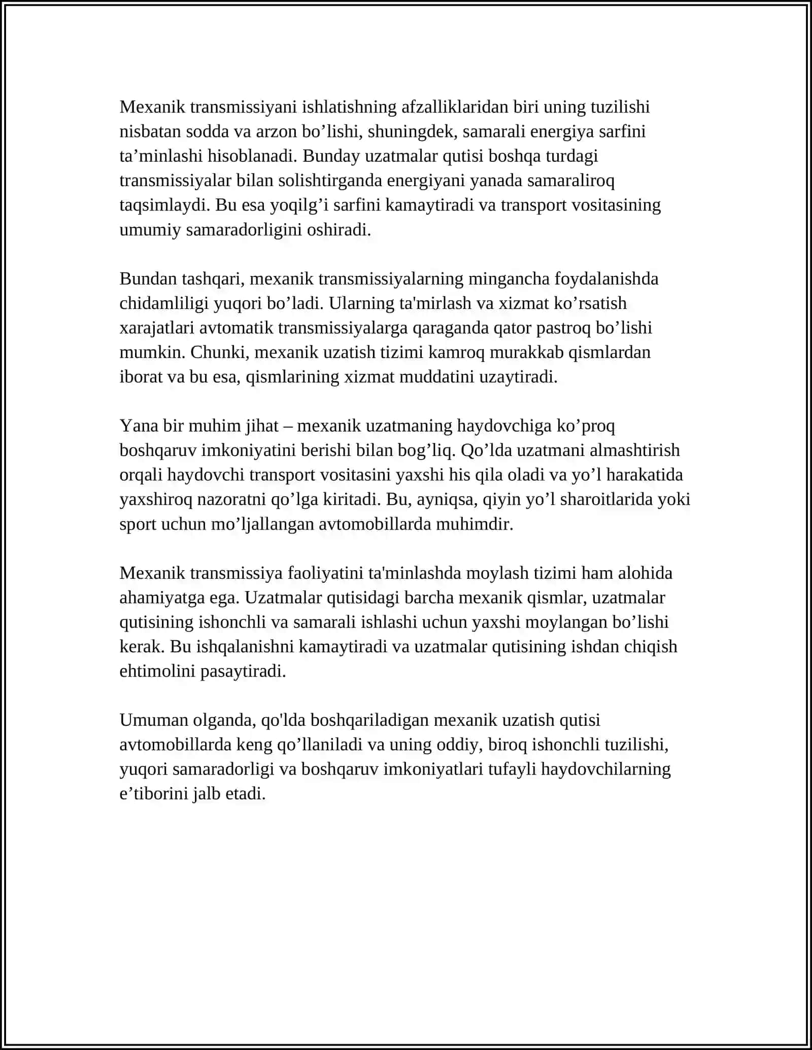 Qoʻlda uzatish qutisi (mexanik transmissiya) 4