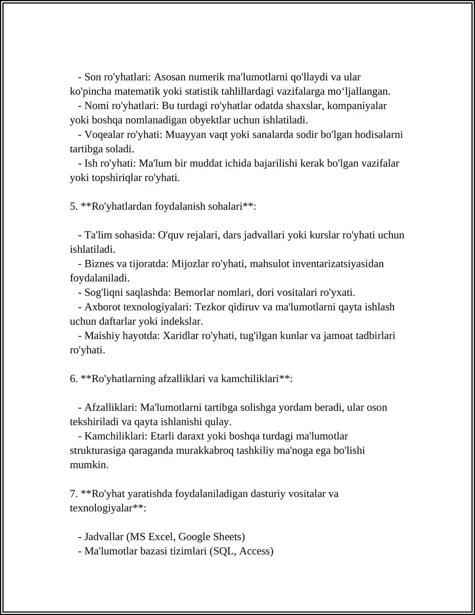 RO'YHAT FUNKSIYALARI BILAN ISHLASH 4
