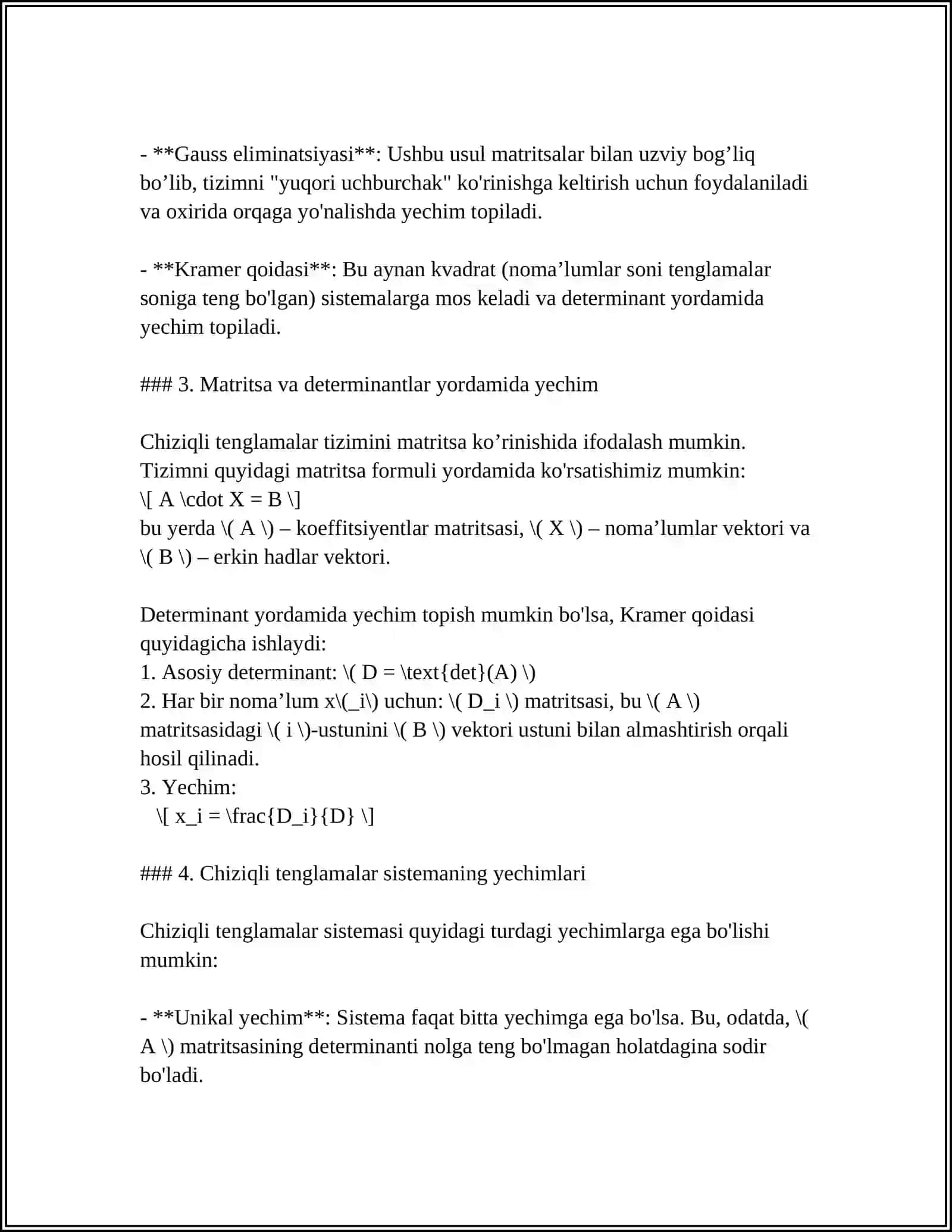 KORSATKICHLI TENGLAMALAR SISTEMASI 4