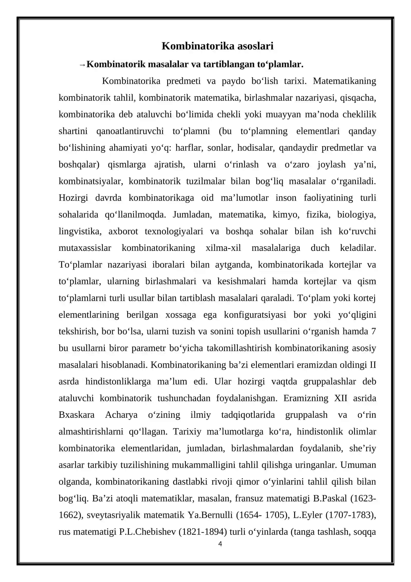 BO‘LAKLASHLAR KOMBINATORIKASI KURS ISHI 4