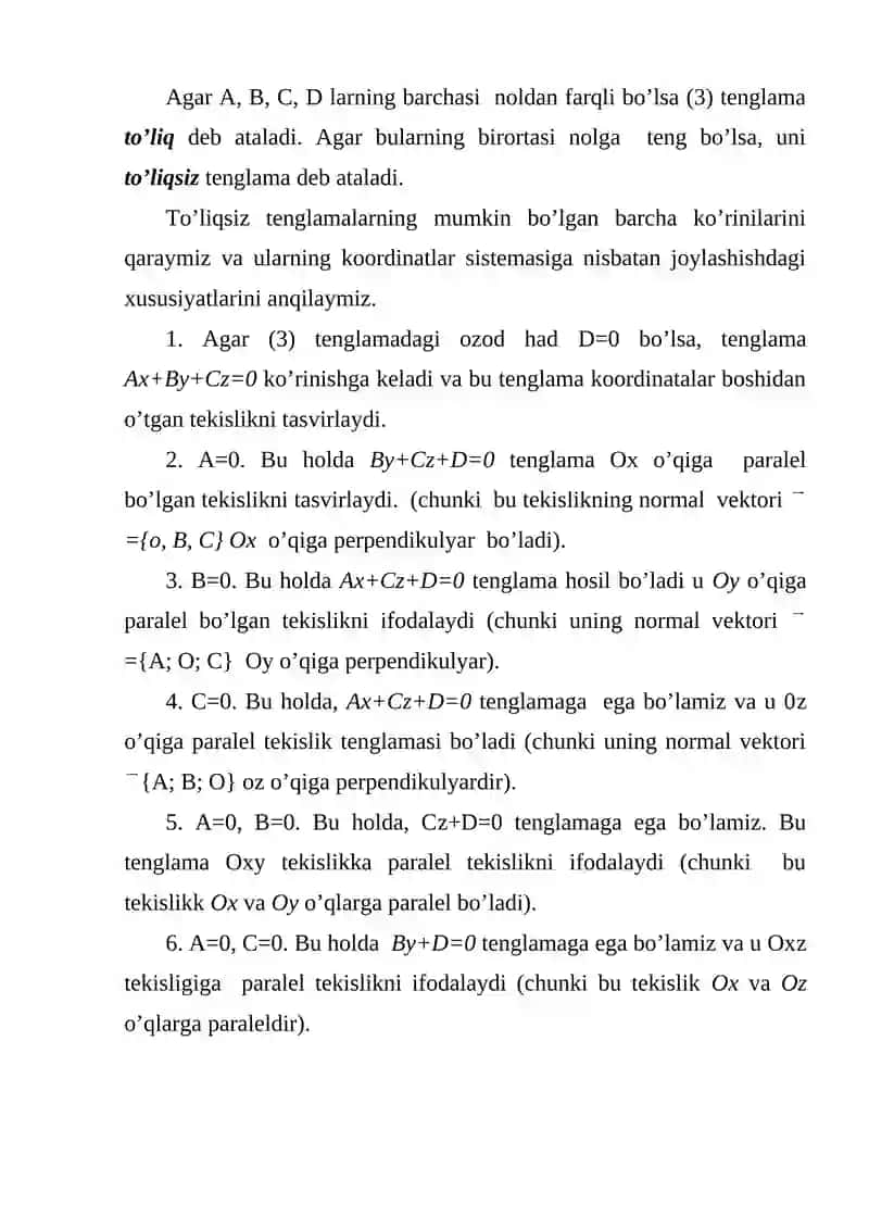 Tekislik tenglamasi 4