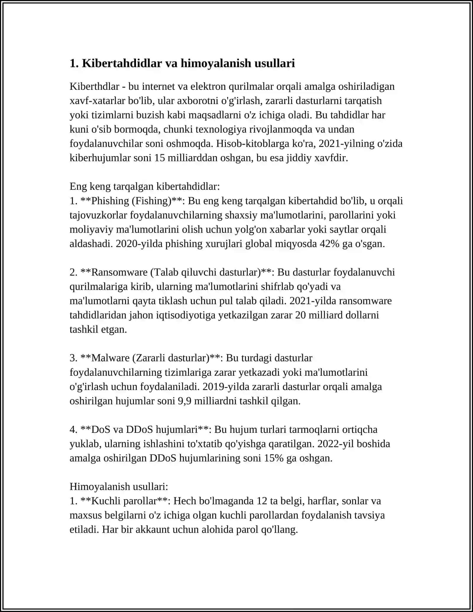 AXBOROT-KOMMUNIKATSIYA TEXNOLOGIYALARI XAVFSIZLIGIGA BО‘LADIGAN TAHDIDLAR 4