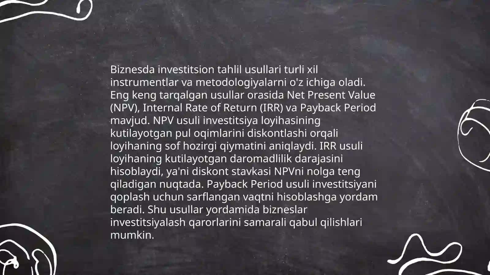 Biznesda investetsion baholashning amaliy jihatlari 4