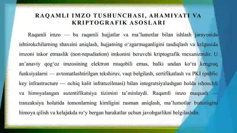 Raqamli imzo algoritmlari (RSA, ECDSA) va ularning qo‘llanilishi 4