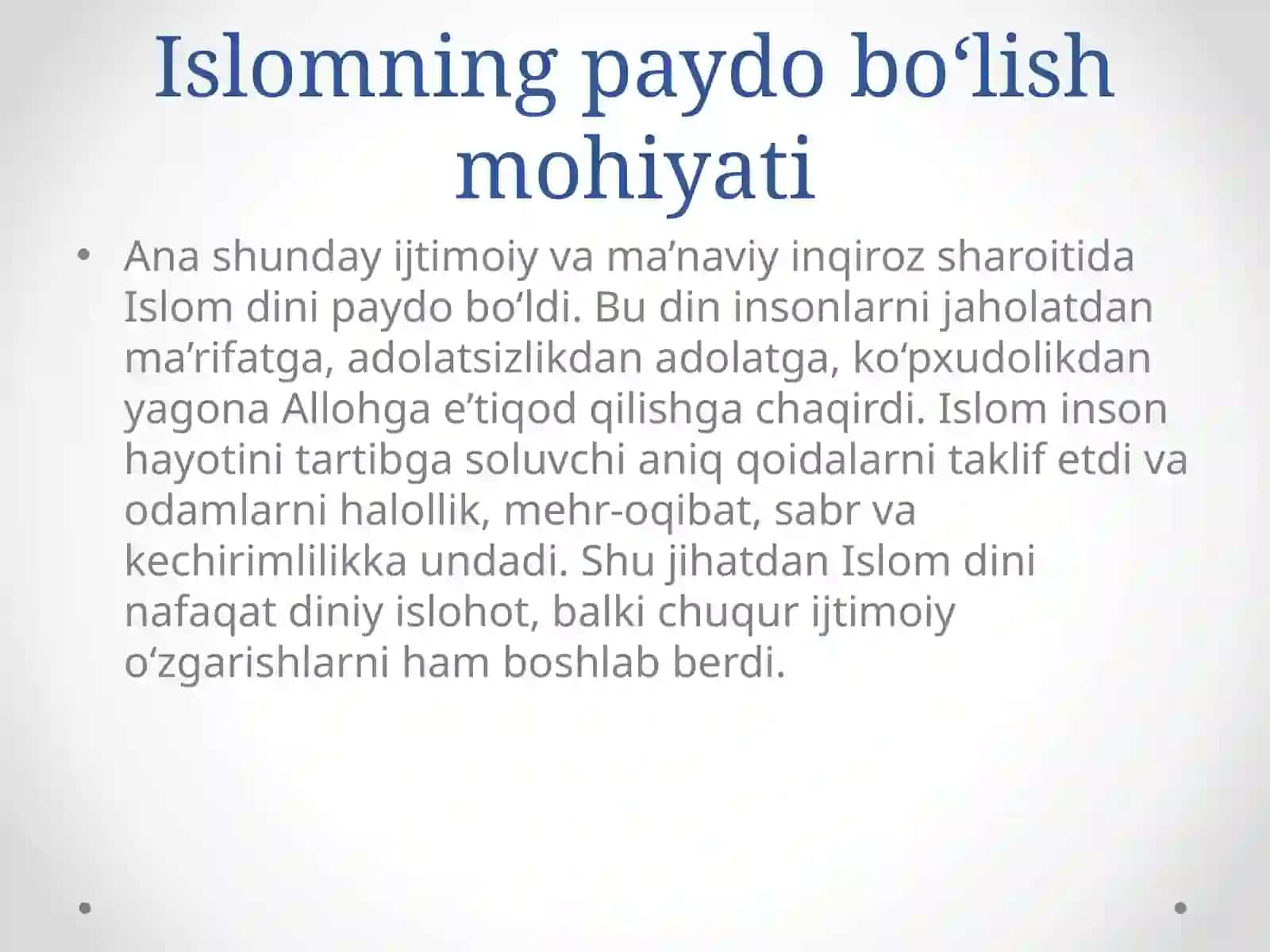 Islom dinining paydo bo’lishi va Muhammad payg’ambarning hayoti 4
