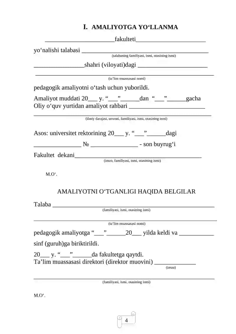 Pedagogik Amaliyotdan Kundalik Hisobot Ko'rsatmalar 4