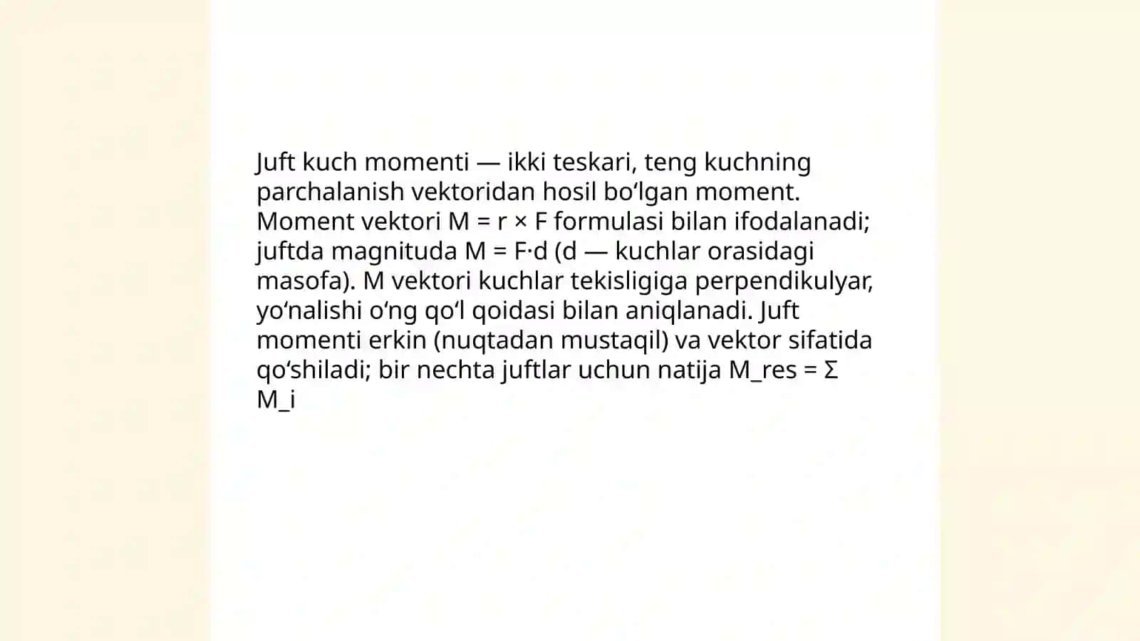 Fazodagi juft kuchlar sistemasi 4