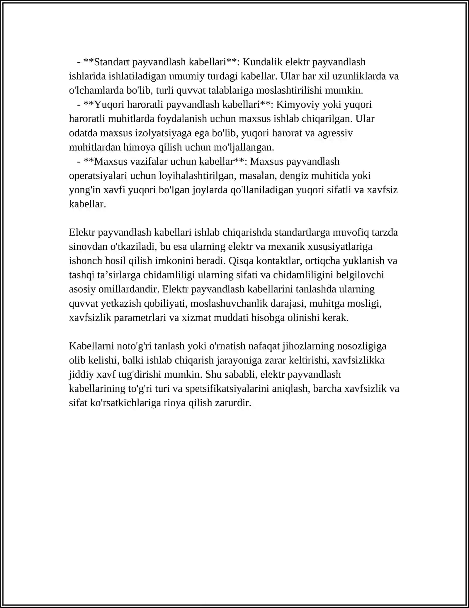 ELEKTR PAYVANDLASH KABELLARI 4