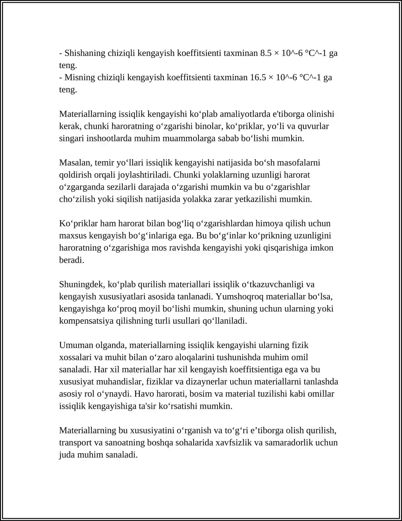 MATERIALLARNING ISSIQLIK KENGAYISHI 4