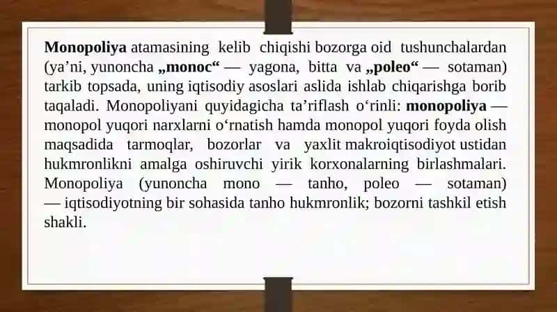 Monopoliyalarning iqtisodiyasoslari va ularning turlari 4