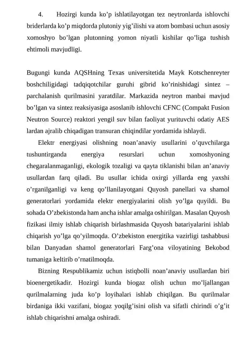 Noan’anaviy energiya manbalari kurs ishi 4