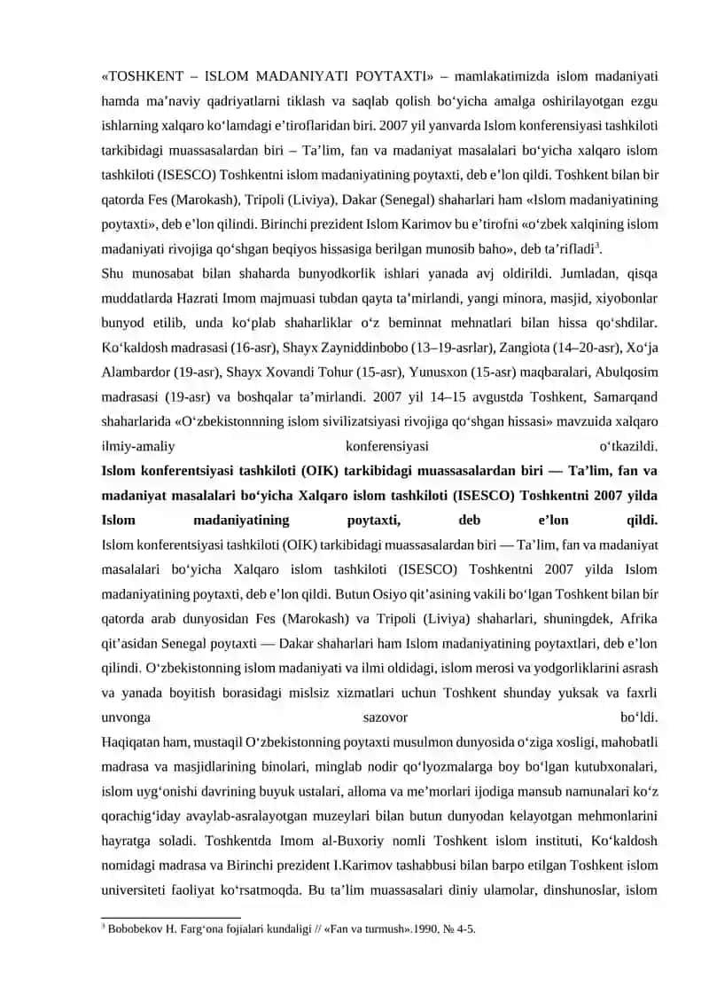 Toshkent- islom madaniyati poytaxti 4