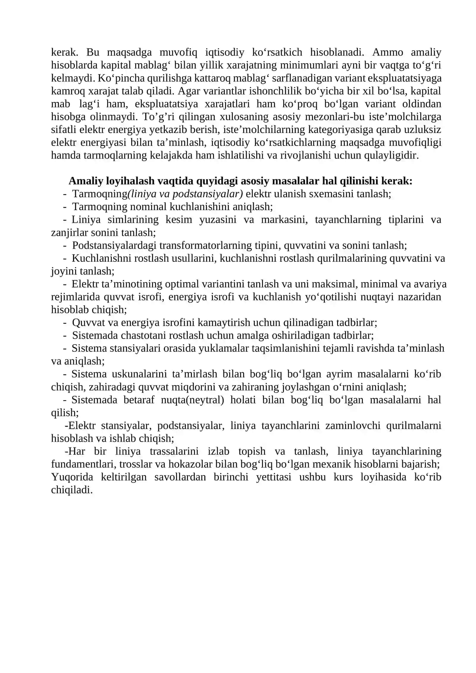Elektr tarmoqlari va tizimlari kurs loyihasi 4