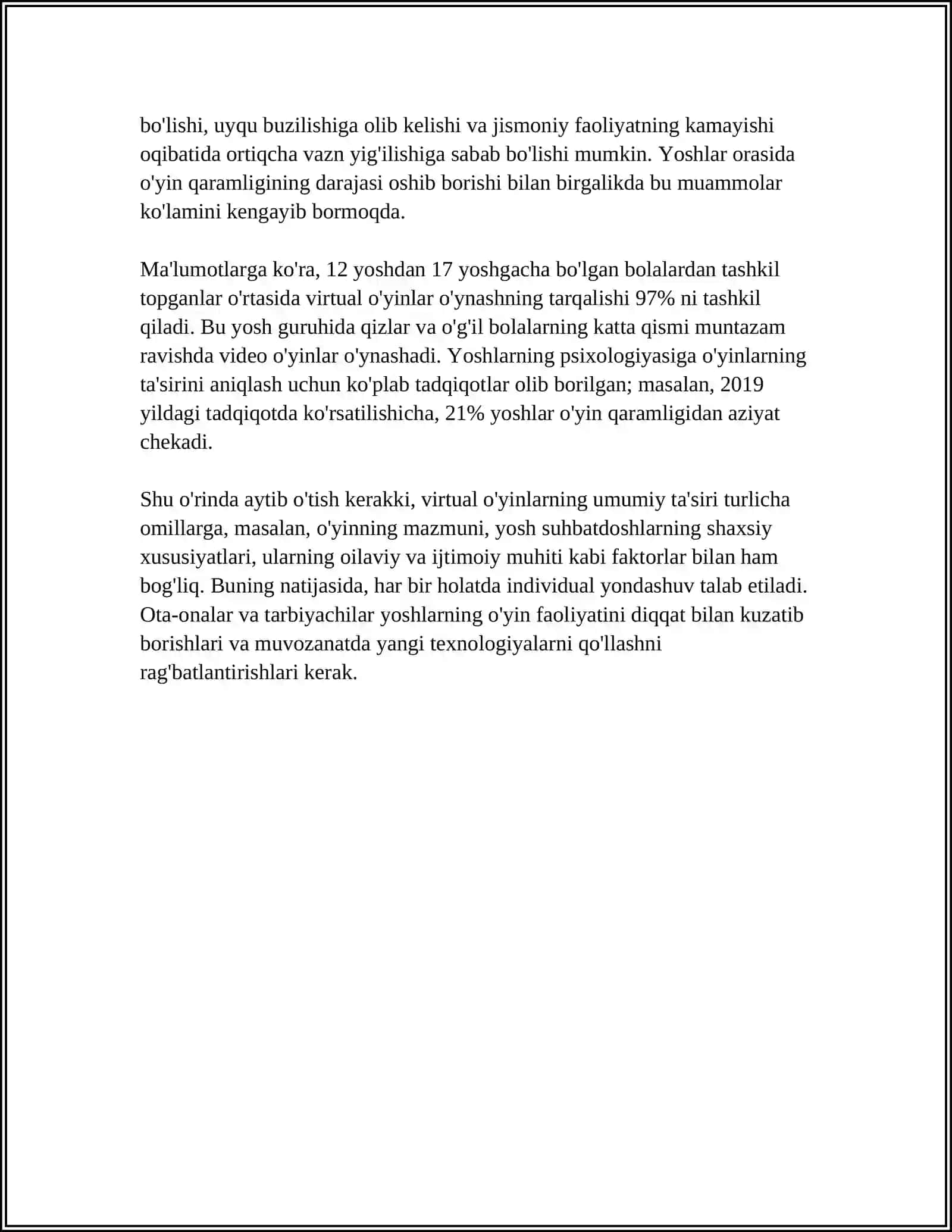 VIRTUAL O'YINLARNING ASORATLARI VA YOSHLAR ONGIGA TA'SIRI 4