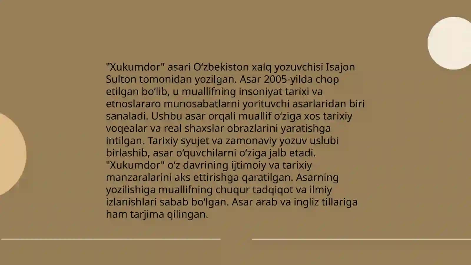 "Xukumdor" asarining yozilish tarixi 4