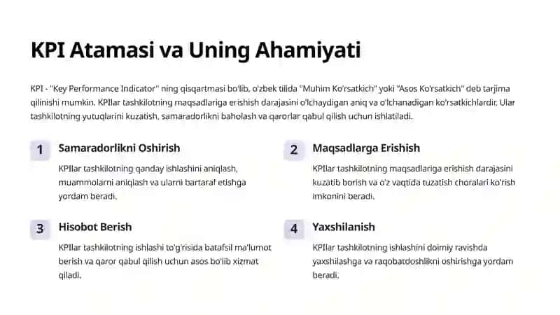 KPI: Muvaffaqiyatni O'lchashning Asosiy Ko'rsatkichlari 4