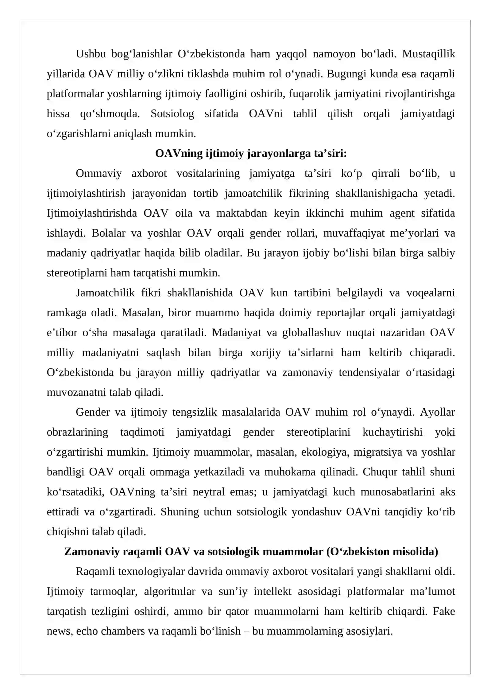 Men tanlagan soha va OAV (Sotsiologiya sohasiga oid). 4