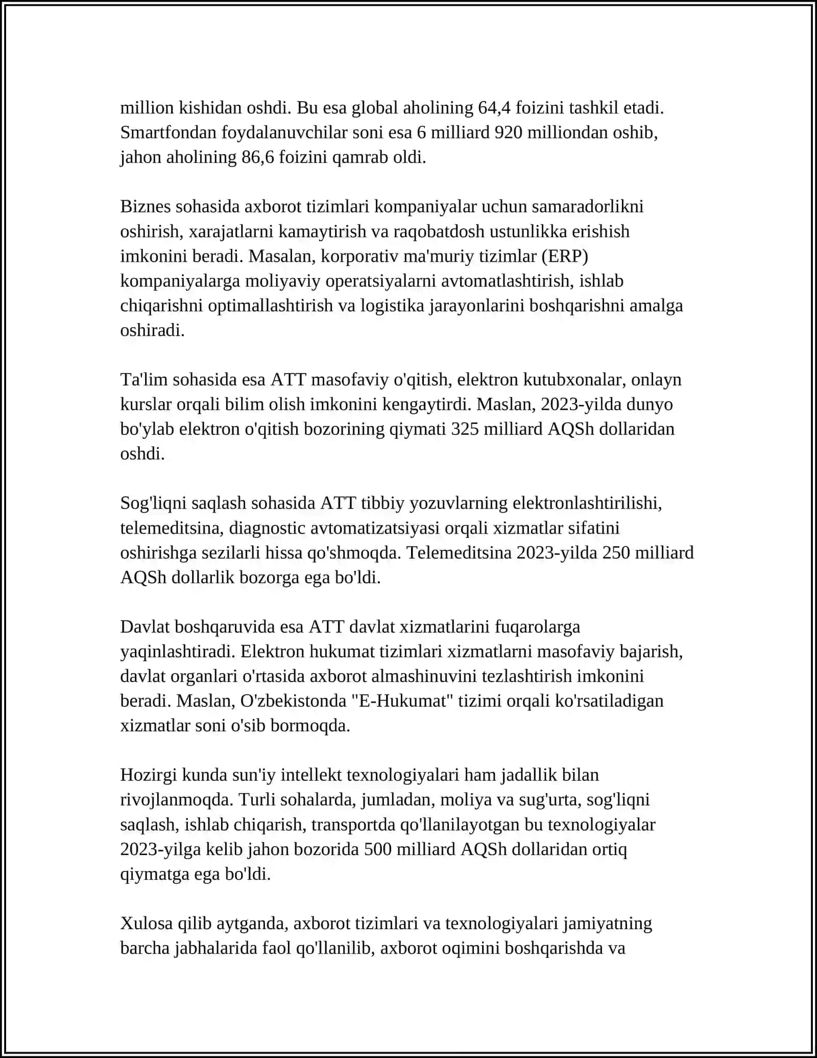 "IQTISODIYOTDA AXBOROT-KOMMUNIKATSION TEXNOLOGIYALAR VA TIZIMLAR" FANIGA KIRISH 4
