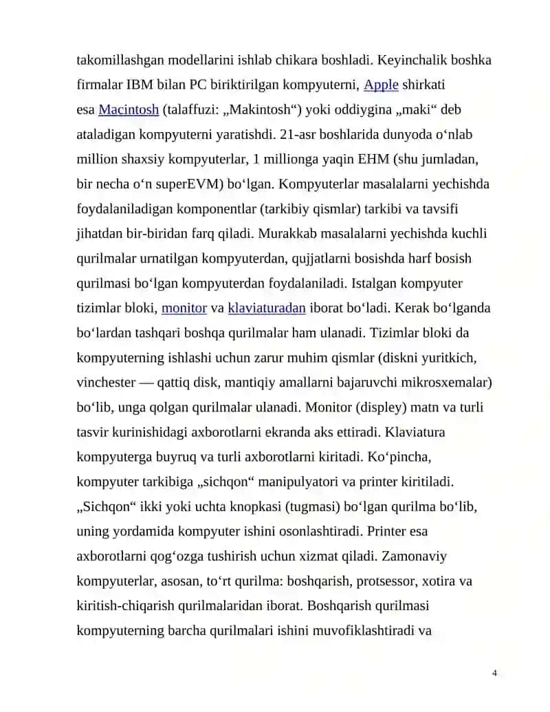 "Kompyuter turlari va ularning fazifalari" 4