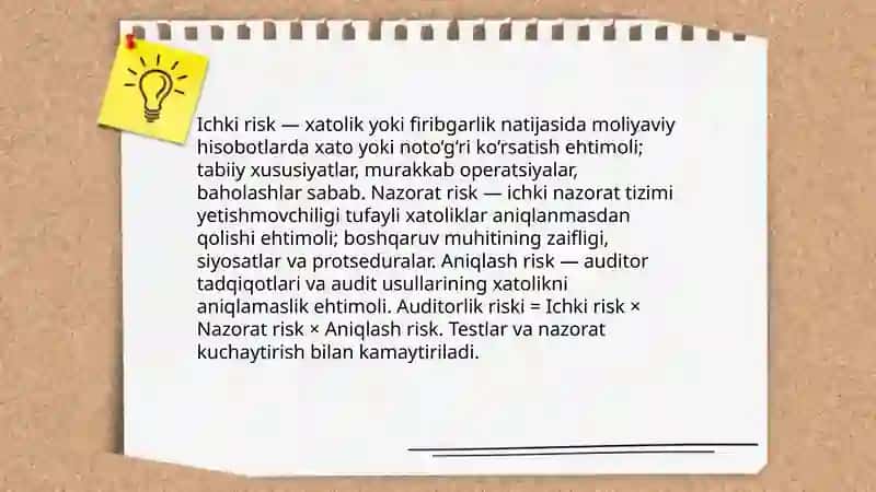 Auditorlik riski uning elementlari va ularni baholash 4