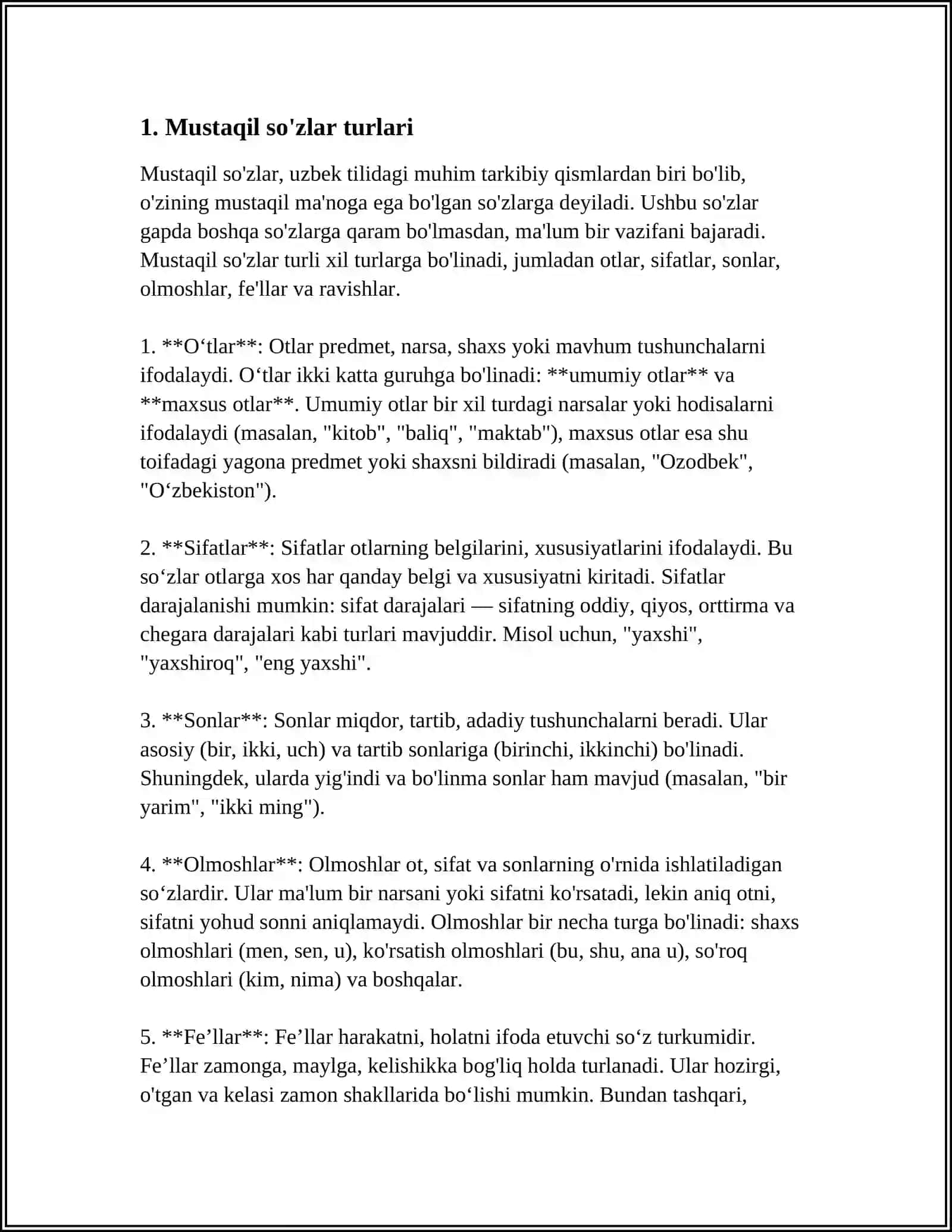 MUSTAQIL SÒZLAR. FEL SÒZ TURKUMINING GRAMMATIK KATEGORIYALAR 4