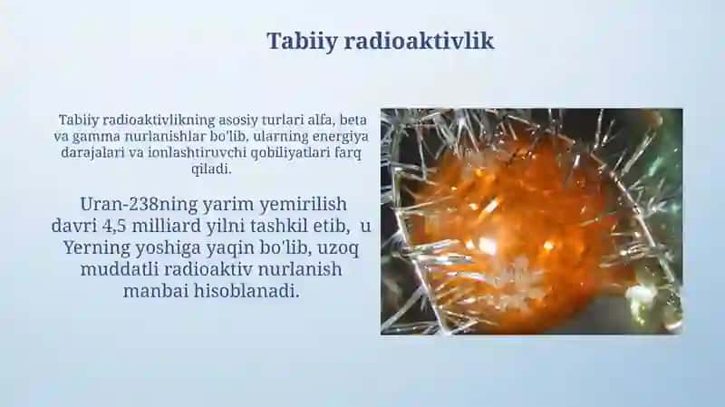 Aktinoidlar. Radiokimyo.Transuran elementlar. Tabiiy va sun‘iy radiofaollik 4