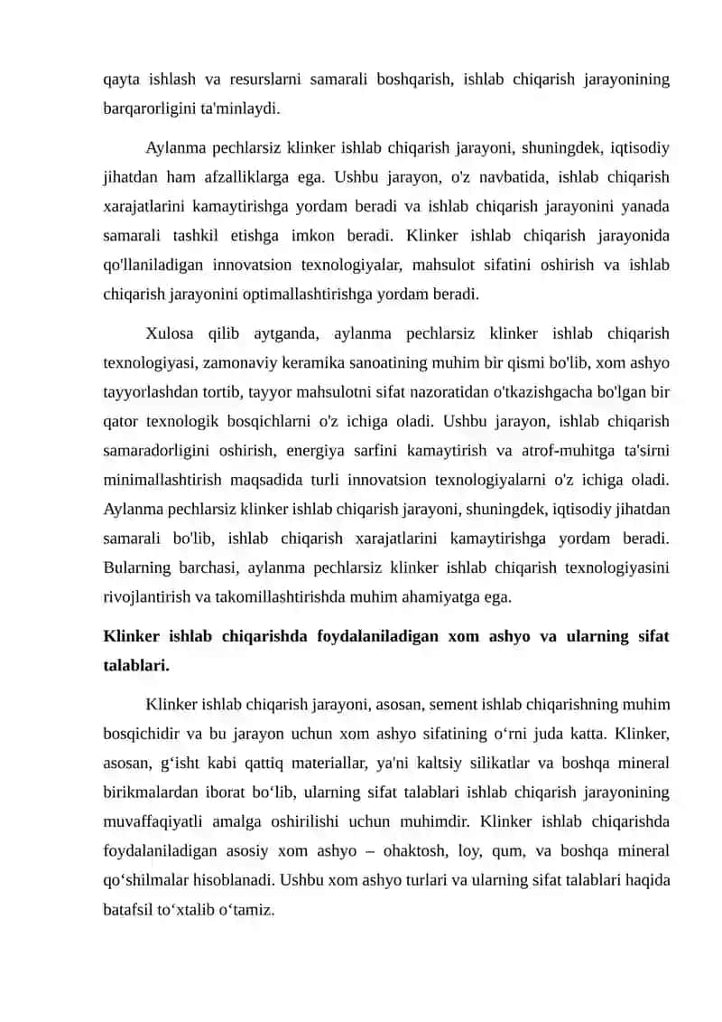 Aylanma pechlarsiz klinker ishlab chiqarish texnologiyasi 4