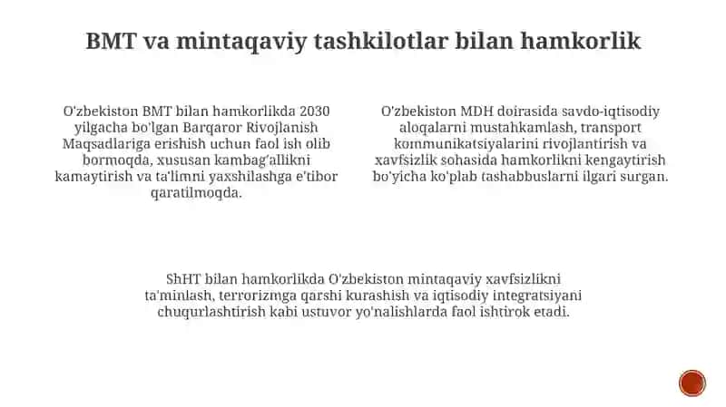 O'zbekistonning xalqaro tashkilotlar bilan hamkorlik aloqalari 4