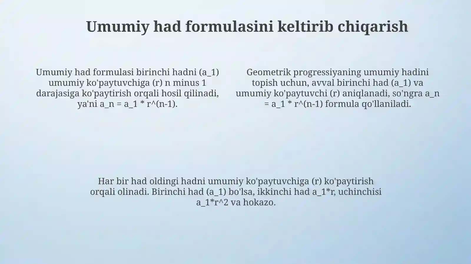 Geometrik progressiya nta hadi yigʻindisi 4