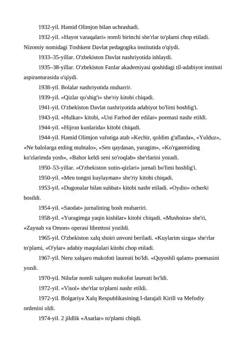 “Zulfiya lirikasi” bir soatlik dars ishlanma. Dars ishlanma 4